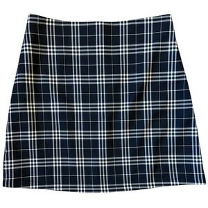 Preppy Plaid Mini Skirt Black/White Grunge Schoolgirl Zip Lined Blue Rain Medium